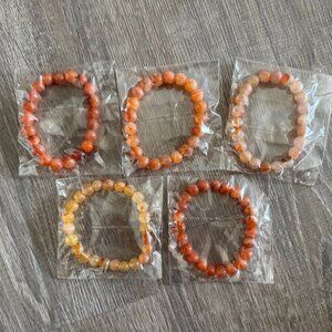 Set of 5 Genuine Carnelian Crystal Bracelets | Stretch Bead Bracelets | Courage